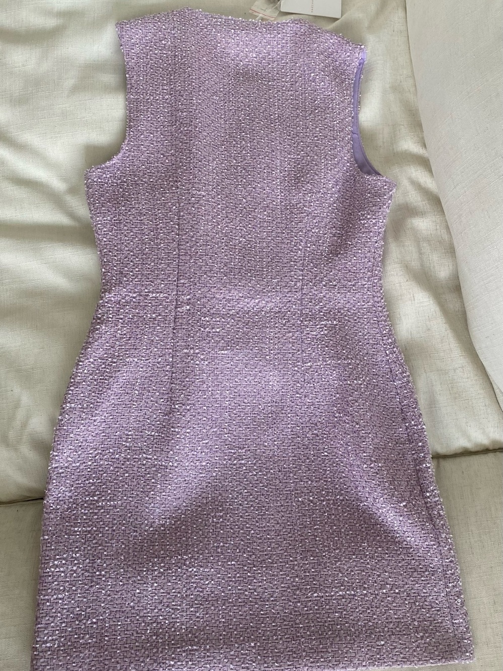 Sleeveless Lavender Tweed Button-Front Dress - Picture 4 of 7